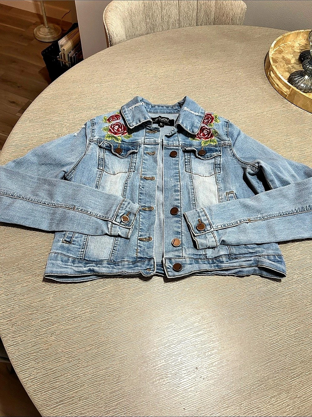 JouJou Embroidered Denim Jacket in Blue Size Medium